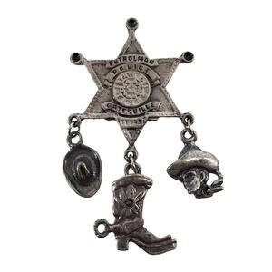 Vintage JJ Jonette Patrolman Police Texas Star Badge Brooch Western Charms